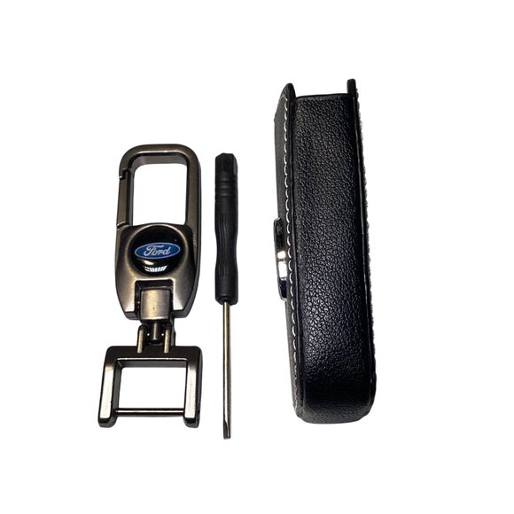 For Ford Premium Key Fob and Key Chain Faux Black Leather New - Picture 3 of 4